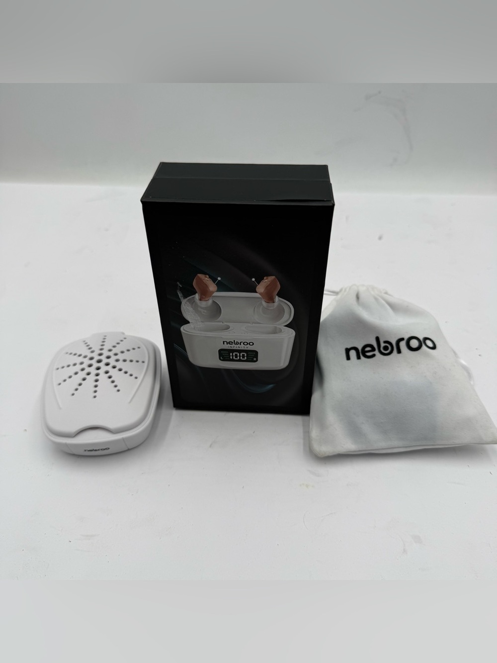 E13 nebroo Infinity OTC ITC Bluetooth Rechargeable Hearing Aids w/ Charging Case